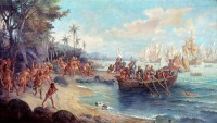 2nd Portuguese India Armada's landing in Brazil in 1500, painted by Oscar Pereira da Silva.jpg