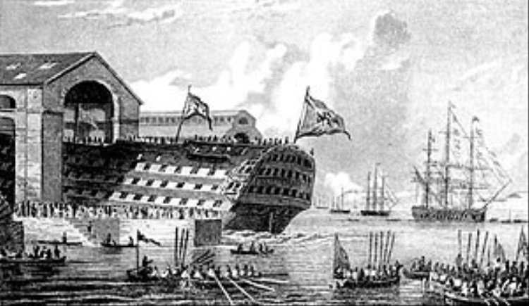 Launching of the 120-gun ship Russia, 1839.jpg
